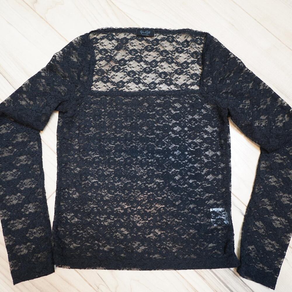 Brandy Melville John Galt Black Sheer Lace Square Neck Long Sleeve Top Coquette